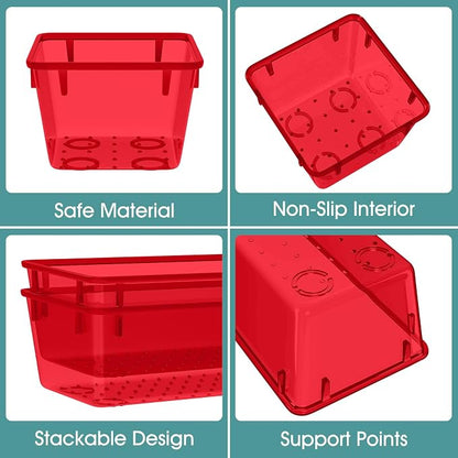 WOWBOX 25 PCS Plastic Drawer Organizer Set, 4 Sizes Desk Drawer Divider Organizers and Storage Bins for Makeup, Jewelry, Gadgets for Kitchen, Bedroom, Bathroom, Office, Clear Red