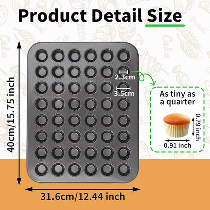 Beasea Mini Muffin Pan 48 Cups Nonstick, 1 Pack 48 Mini Small Tiny Cup Non Stick Muffin Baking Pan Tin Tray Carbon Steel Bakeware Individual Cupcake Baking Pan - Black