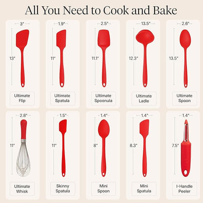 GIR: Get It Right 10-Piece Silicone Ultimate Kitchen Utensil Set – Spatulas, Ladle, Flip, Spoons, Whisk, Peeler & Spoonula – Nonstick, Non-Toxic, Heat-Resistant – Red
