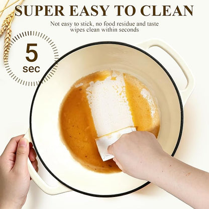 Enameled Cast Iron Dutch Oven Pot with Lid - Wildone 6QT Dutch Oven for Bread Baking, Braising, Stews, Roasting, Across All Cooktops, Oven Safe up to 500° F, Cream White