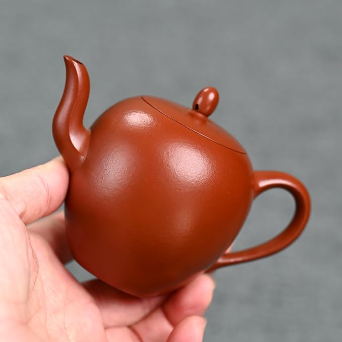 Handmade Yixing Zisha Teapot Beauty Shoulder Shape, 130cc Premium Wrinkled Zhuni Clay Gongfu Tea Pot with 7-Hole Water Outlet& Gift Box, by Master Artisan