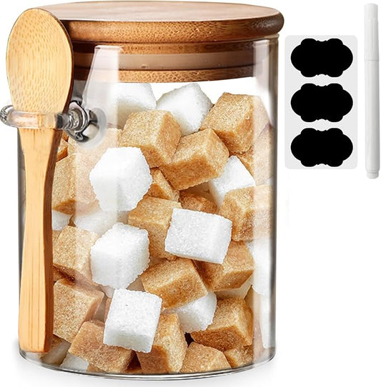 Yalucky Spice Jars, Overnight Oats Containers with Airtight Lid and Spoon, Decorative Kitchen Canisters Set, Glass Storage Containers for Coffee, Tea, Sugar, Spice, Bath Salt, 1pcs (530 ml)