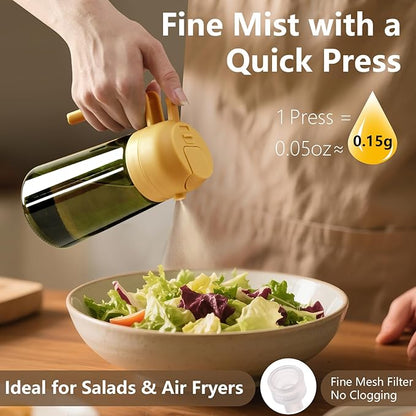 SWEET VIEW Olive Oil Dispenser and Oil Sprayer – 16oz/470ml Glass Light-Proof Oil Pourer for Kitchen Air Fryer, Cooking, Salad, and BBQ, with Stickers