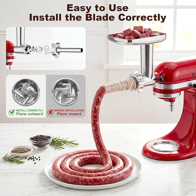 Metal Meat Grinder Attachment for KitchenAid Stand Mixer, Sausage Stuffer, Food Grinder Attachment for Kitchen Aid Accessories and Attachments