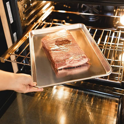 KITCHENATICS Aluminum Half Sheet Size Baking Pans, Nonstick Cookie Sheets for Baking, Oven Safe Baking Sheet Pans, Heavy Duty 1/2 Commercial Baking Sheets for Oven - 13.1" x 17.9" IN, Set of 2