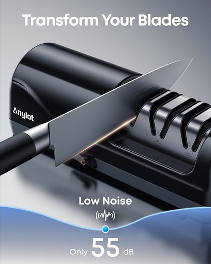 Electric Knife Sharpener for Kitchen, 3-Stage Knife Sharpener Electric with 100% Diamond Abrasives, 20° Precision Angle Guide, Fast & Safe Sharpening for Chef Knives, Home Use & Beginners (Black)