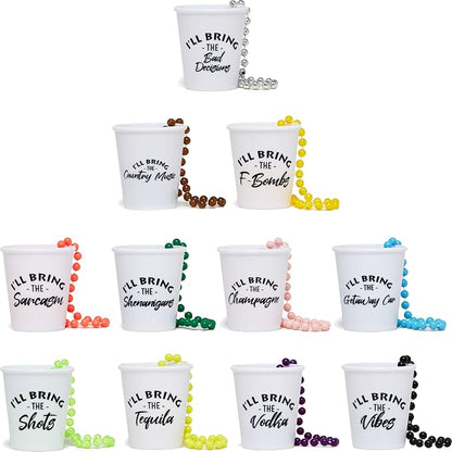 Funky Junque Shot Glass Necklaces for Bachelorette Party - Bride Tribe Favors, Bridal Shower Decorations - 11 Pack - Shots Bundle