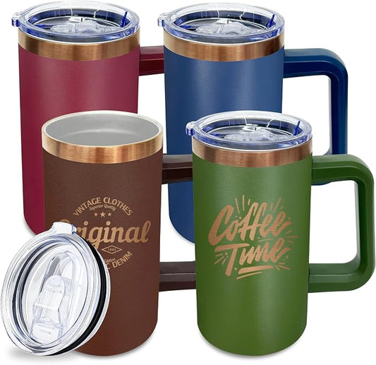 20 oz Insulated Coffee Mug with Lid, 4 Pack Stainless Steel Coffee Tumbler Bulk, Double Wall Vacuum Travel Mug with Handle, Leakproof Powder Coated Coffee Cups for Hot and Cold Drinks (Mixed,4 pack)