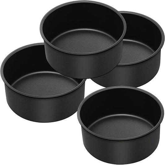 P&P CHEF 6 Inch Cake Pan, Nonstick Round Baking Layer Cake Pans Tins Set for Birthday Wedding, 2.94-Inch Deep Side & One-piece Design, Stainless Steel Core & Easy Clean, Black 4Pcs