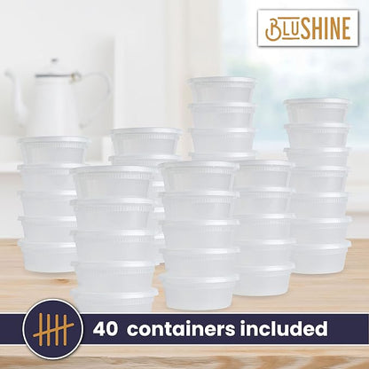 BluShine [40 Sets] 8 oz. Plastic Deli Food Storage Containers with Airtight Leak Proof Lids - Reusable - Microwave, Fridge, and Freezer Safe