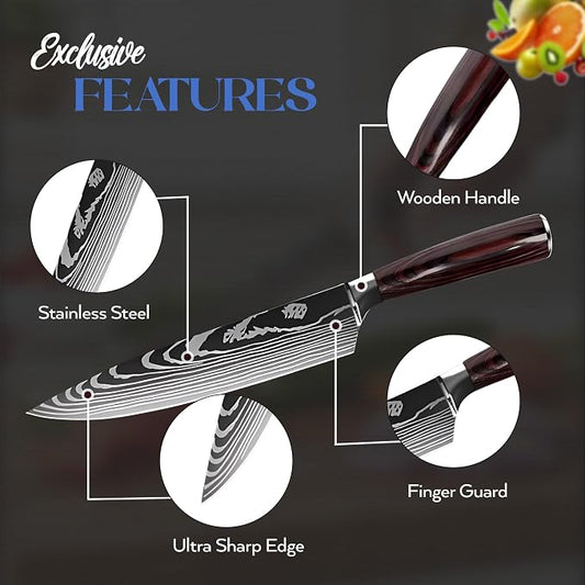 Kitchen Knife Set of 5, Ultra Sharp Knife Set with Pakkawood Handle, High Carbon Stainless Steel Knives Set for Kitchen