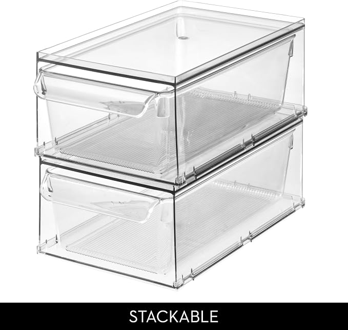 iDesign Stackable Kitchen Storage Drawer for Fridge, Pantry, Under-Sink, or Cabinet - Set of 2 - Clear