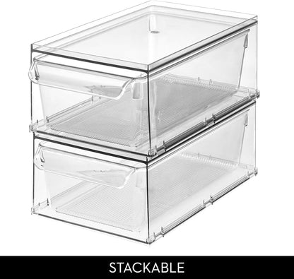 iDesign Stackable Kitchen Storage Drawer for Fridge, Pantry, Under-Sink, or Cabinet - Set of 2 - Clear