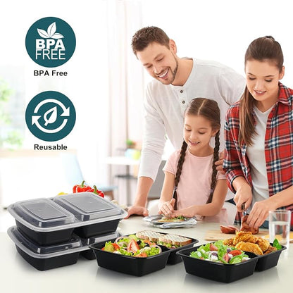 WGCC Meal Prep Containers 2 Compartment- 50Pack 30OZ Food Prep Containers With Lids, Disposable To Go Food Containers, Take Out, Stackable, Leakproof & Food Safe, Microwave, Freezer, Dishwasher Safe