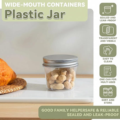 novelinks 4 oz Small Plastic Jars with Lids, 40 Pack Mini Plastic Mason Jars with Lids 4oz, Craft Storage Containers & Canning Jars & Small Spice Jars for Kitchen Organization (40 Pack,Silver)