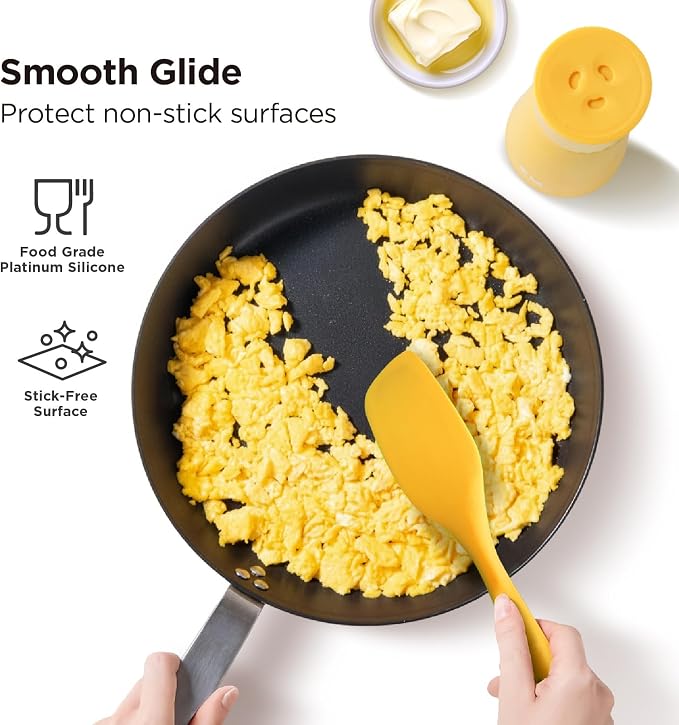 Kitchen Mama WaltzGrip Platinum Silicone Scraping Spatula: Heat Resistant, Seamless, Non Stick for Frying Pan Cookware, Safe, Flexible Bowl Scraper - Ideal for Mixing, Baking, Stirring (Yellow)
