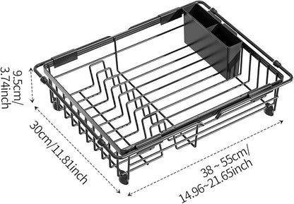 Expandable in Sink Dish Drying Rack - Adjustable Capacity Over The Sink Dish Drainer Drying Rack with Utensil Holder for Kitchen Counter, Drying Rack for Small Space,14.37“-21.06”L x 11.81“W x 3.74”D