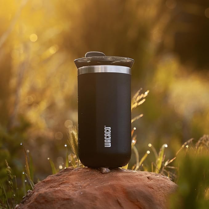 WACACO Octaroma Lungo Vacuum Insulated Coffee Mug, Double-wall Stainless Steel Travel Tumbler With Drinking Lid, 10 fl oz(300ml), Ceramic Black