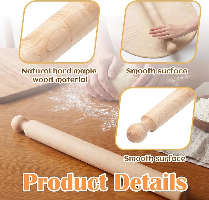 Geetery 24 Inch Long Pasta Rolling Pin 1.87 in Diameter Handmade Italian Tool Vintage Wood Rolling Pin for Home Kitchen Baking Birthday Gift for Mom
