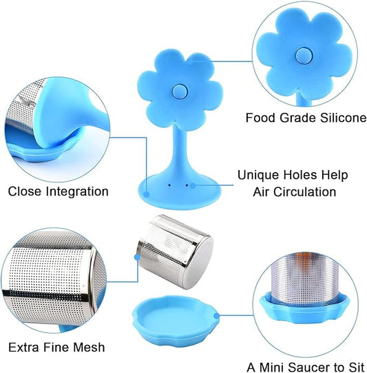 Flower D 4-Pack Silicone Tea Strainers - Extra Fine Mesh Infusers with Silicone Lid for Loose Leaf/Herbal Tea