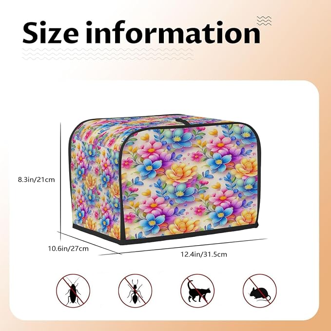 Flowers Art Toaster Cover 4 Slice Wide Slot Washable Toaster Covers | Rainbow Art Dust and Fingerprint Protection Bread Maker Covers for Kitchen Accessories Decor Bakeware Women Gift