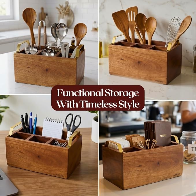 nestroots INSEPARABLES TEAK WOOD SPOON STAND - GOLD