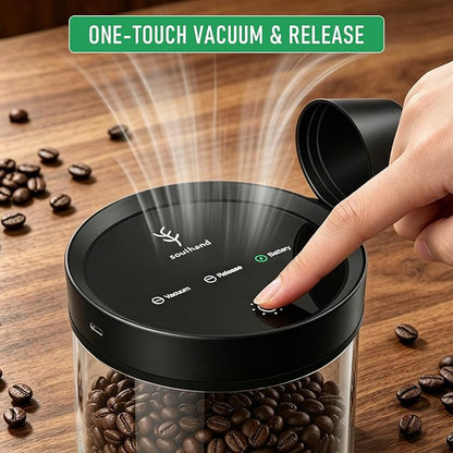 SOUL HAND Coffee Vacuum Canister, 1.6L Electric Auto Vacuum Seal Lid with Touch Screen, Airtight Glass Storage Jar for Coffee Bean Grounds & Food, 17oz