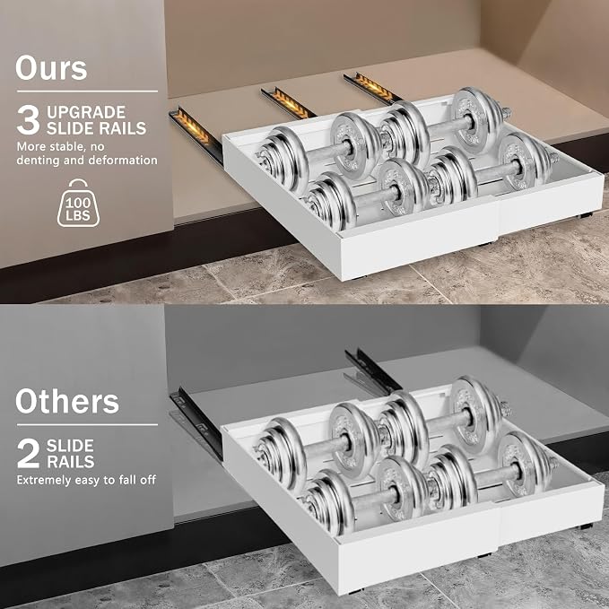 2 Pack Expandable (13.5''-21'') Pull Out Cabinet Organizer, 21" Deep Pull Out Drawers for Kitchen, Bathroom,Pantry, Under Sink Storage, Heavy Duty Slide Out Drawers Upgraded 3 Slide Rails (White)