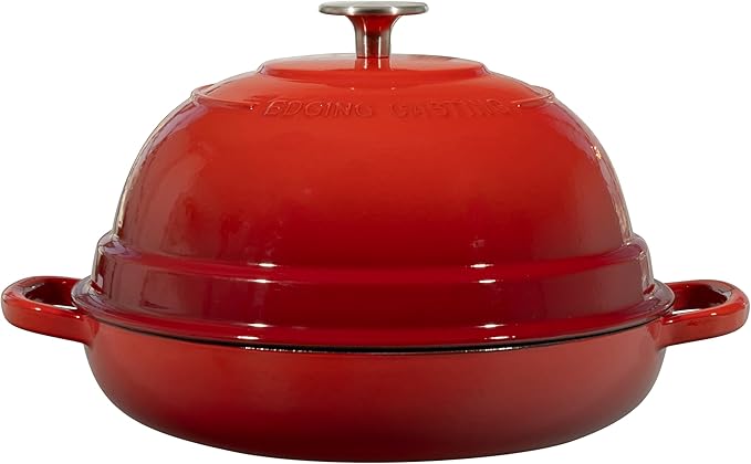 EDGING CASTING Enameled Cast Iron Dutch Oven Pot with Lid, Round Bread Oven for Homemade Sourdough Bread Baking, 6 Quart, Red