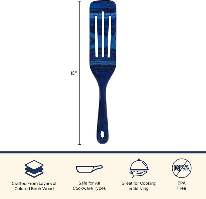 Baltique Malta 13 Inch Wooden Slotted Spurtle Spatula – Colorful Layered Birch Cooking Utensil for Stirring, Mixing & Serving