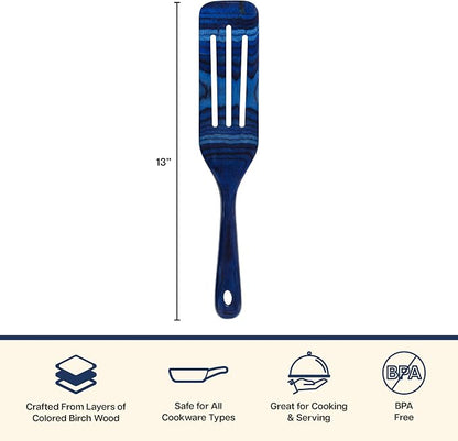 Baltique Malta 13 Inch Wooden Slotted Spurtle Spatula – Colorful Layered Birch Cooking Utensil for Stirring, Mixing & Serving