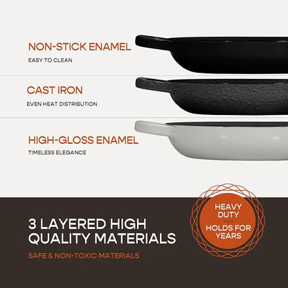 Krustic Enameled Cast Iron Dutch Oven for Sourdough Bread Baking | 6 Quart Round Pot with Lid | 10 Inch Ceramic Enamel Thick Coated Cookware Set with Non Stick Silicone Baking Mat for Cooking | 6 Qt | White