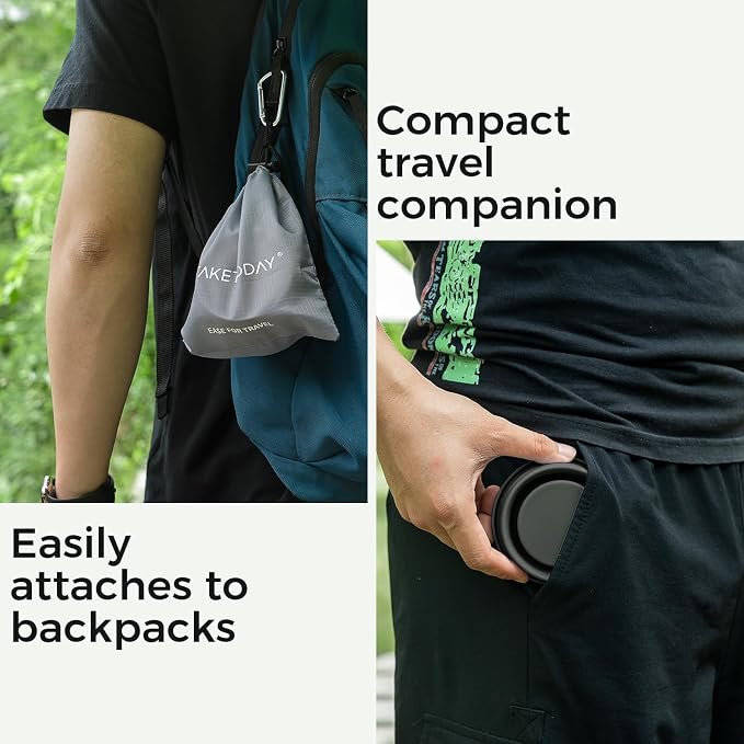 TakeToday Collapsible Travel Cup 8 oz - Silicone Foldable Water Cup, BPA-Free with Lid & Waterproof Bag - Drinking Cup Set for Camping, Outdoors & International Travel（Dark Green）