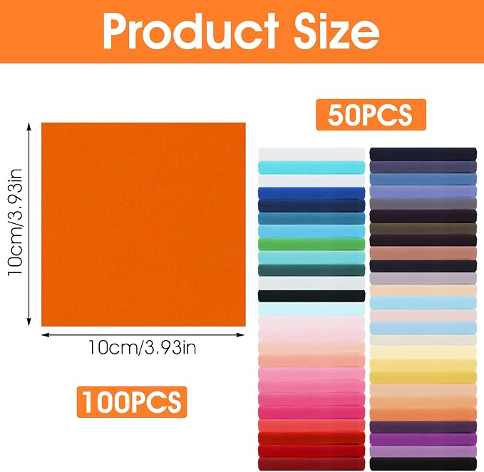 Fabric Squares, 100 Pcs 4 x 4 Inch Solid Color Quilt Fabric Scraps Color Bundles Patchwork Sewing Craft Precut Scrap for DIY Art Crafts Sewing Projects Making Supplies