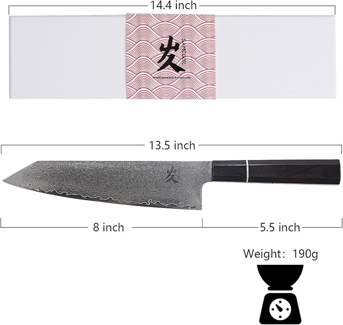 SAMCOOK Kiritsuke Chef Knife - 8 Inch Professional Sharp Damascus Knife - Japanese VG-10 High Carbon Stainless Steel Kitchen Gyuto knife - Ergonomic Octagonal Ebony Handle with Gift Box