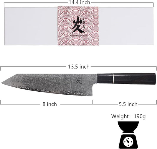 SAMCOOK Kiritsuke Chef Knife - 8 Inch Professional Sharp Damascus Knife - Japanese VG-10 High Carbon Stainless Steel Kitchen Gyuto knife - Ergonomic Octagonal Ebony Handle with Gift Box