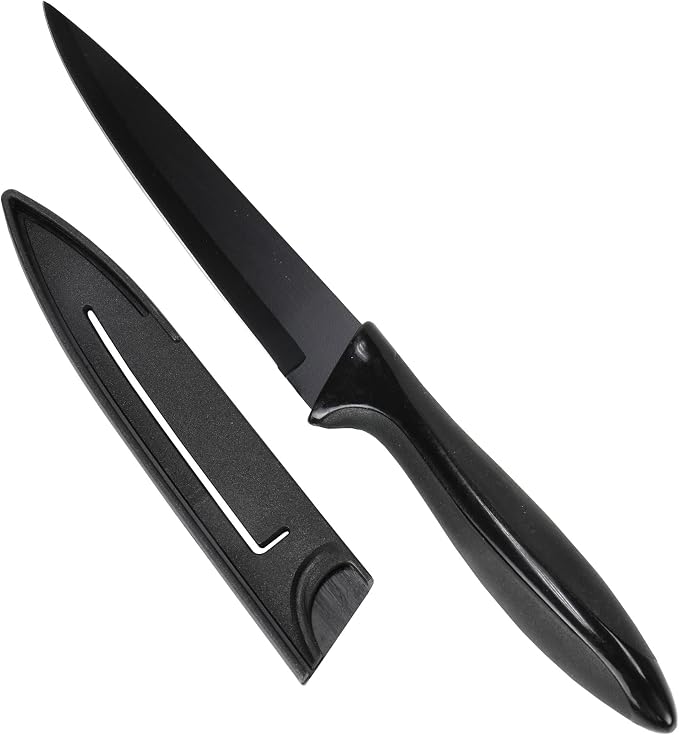 Chef Craft Premium Utility Knife with Sheath, 5 inch Blade 10 inches in Length, Black
