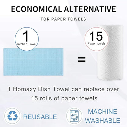 Homaxy 100% Cotton Terry Kitchen Towels(Sky Blue, 13 x 28 inches), Checkered Designed, Soft and Super Absorbent Dish Towels, 4 Pack