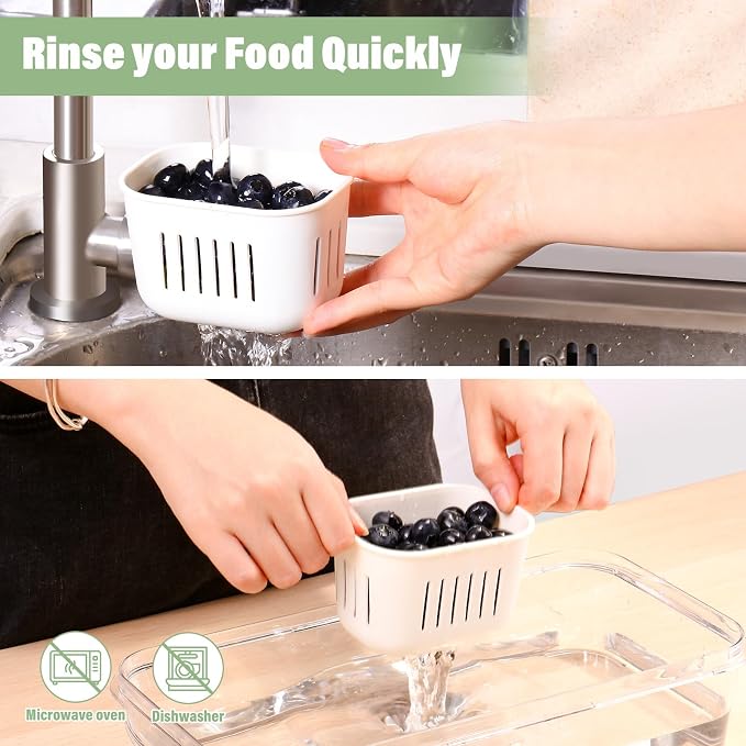 Divided Serving Tray with Lid - 2 Pack Fresh Keeper Fruit Storage Containers for Fridge Stackable Vegetable Saver for Refrigerator Airtight Snack Organizer Containers 6 Boxes