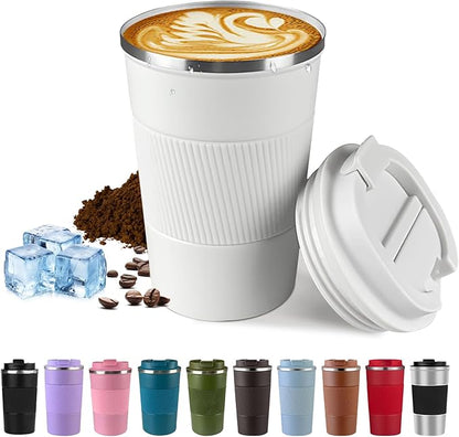 SPLMIFA Vacuum-Insulated Stainless Steel Travel Coffee Mug, Leak-Proof Reusable Coffee Cup with Lid - Keep Hot & Cold Drinks for Hours, Durable Insulated Tumbler for Men & Women(3rd-White, 12OZ)