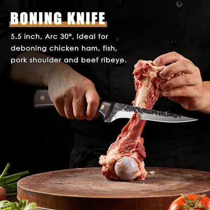 Chef Knife set 3Pcs, Professional Kitchen Knives, Sharp Butcher knife sets, Hand-forged High Carbon Steel Fillet Knife Meat Cleaver Viking Boning knife for Cooking, Gift Box