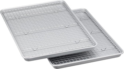 Amazon Basics Ceramic Nonstick Baking Sheets & Cooling Rack Set, Dishwasher Safe, Oven Safe, Half Sheet Size, Gray, 2-Pack