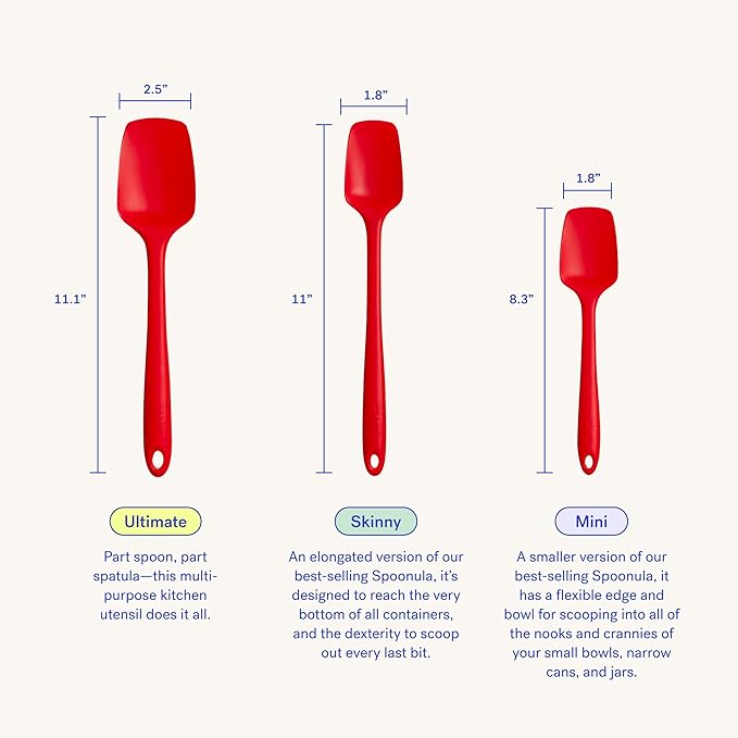 GIR: Get It Right Premium Seamless Spoonula - Non-Stick Heat Resistant Silicone Scraper Spatula - Perfect for Mixing, Serving, Scraping, Stirring, and More - Mini - 8 IN, Red