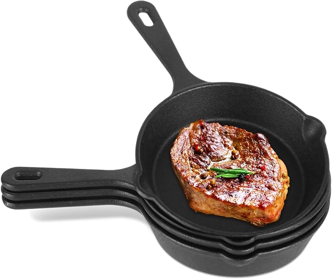4 Pack Mini Cast Iron Skillet, 5.5 Inch Small Cast Iron Frying Pan, Pre-Seasoned Cast Iron Skillet Set, Black Non-Stick Mini Cast Iron Cookware for Stove Oven Grill Safe Indoor and Outdoor Use