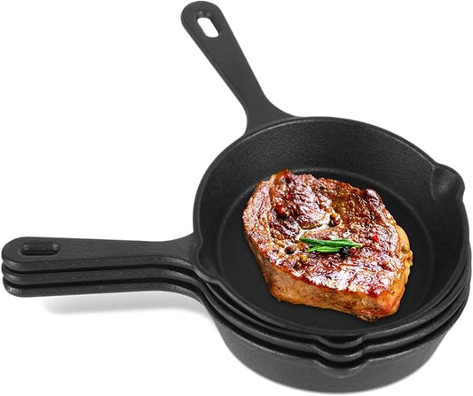 4 Pack Mini Cast Iron Skillet, 5.5 Inch Small Cast Iron Frying Pan, Pre-Seasoned Cast Iron Skillet Set, Black Non-Stick Mini Cast Iron Cookware for Stove Oven Grill Safe Indoor and Outdoor Use