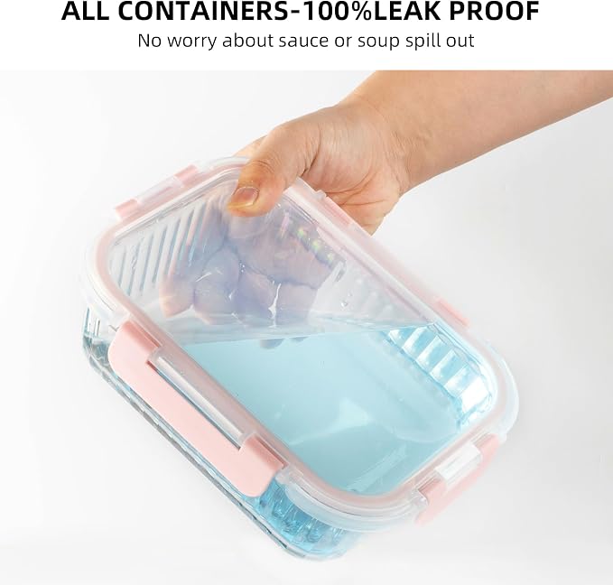 Glass Meal Prep Containers 10 Pack with Striped Pattern - For Food Meal Storage, Microwave Dishwasher Oven Safe, Airtight Lids for Meal Prep Sunday Gym Work - 5×33 Oz + 5×12 Oz