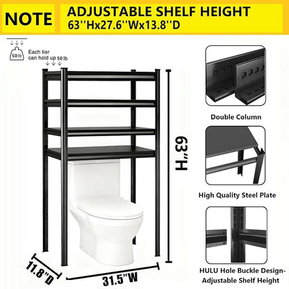 Over The Washer and Dryer Storage Shelf, Height-Adjustable 5-Tier Metal Organizer Rack for Washer Dryer, Space Saving Laundry Room Organizer Rack for Kitchen, Apartment, Black(63"Hx31.4"Wx13.8"D)