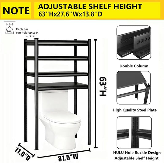 Over The Washer and Dryer Storage Shelf, Height-Adjustable 5-Tier Metal Organizer Rack for Washer Dryer, Space Saving Laundry Room Organizer Rack for Kitchen, Apartment, Black(63"Hx31.4"Wx13.8"D)