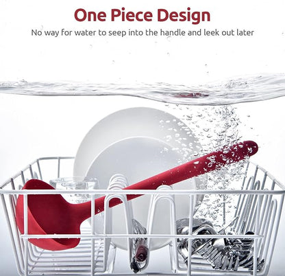 13 inch Silicone Soup Ladle: U-Taste 600ºF Heat Resistant 4 oz Large Non-stick Seamless Rubber Kitchen Deep Serving Spoon with Non Slip Solid Long Handle for Cooking Sauce/Stews/Gravies/Chili (Red)