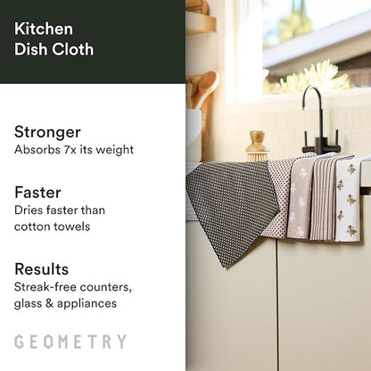 GEOMETRY Dishcloth – Evergreen Collection – Quick-Dry, Ultra-Absorbent, Reusable Microfiber Kitchen Towels for Drying & Cleaning - Willow Stone - 6 Pieces